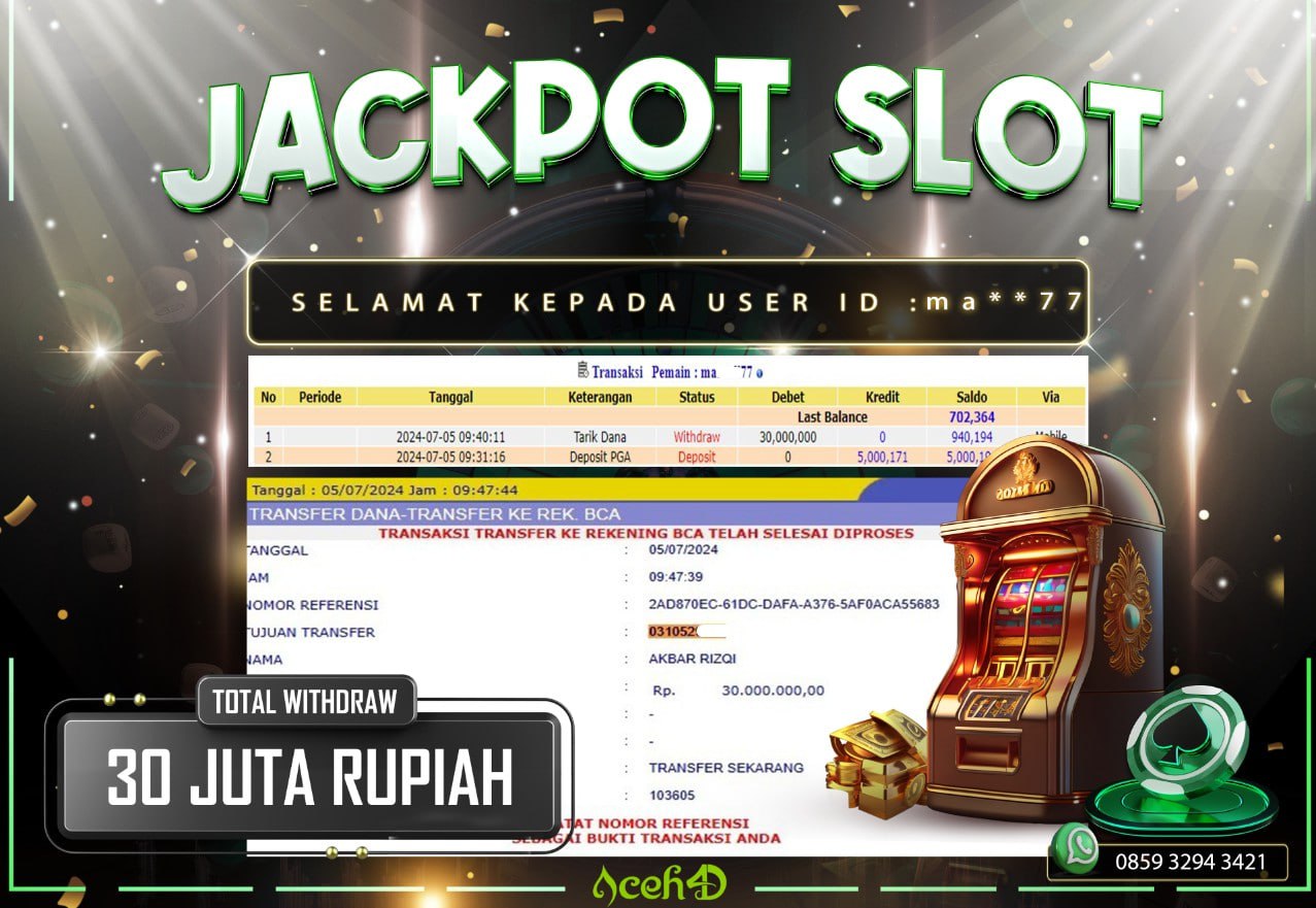 JACKPOT SLOT DARI MEMBER SETIA ACEH4D HARI INI 05/07/2024 💸💸