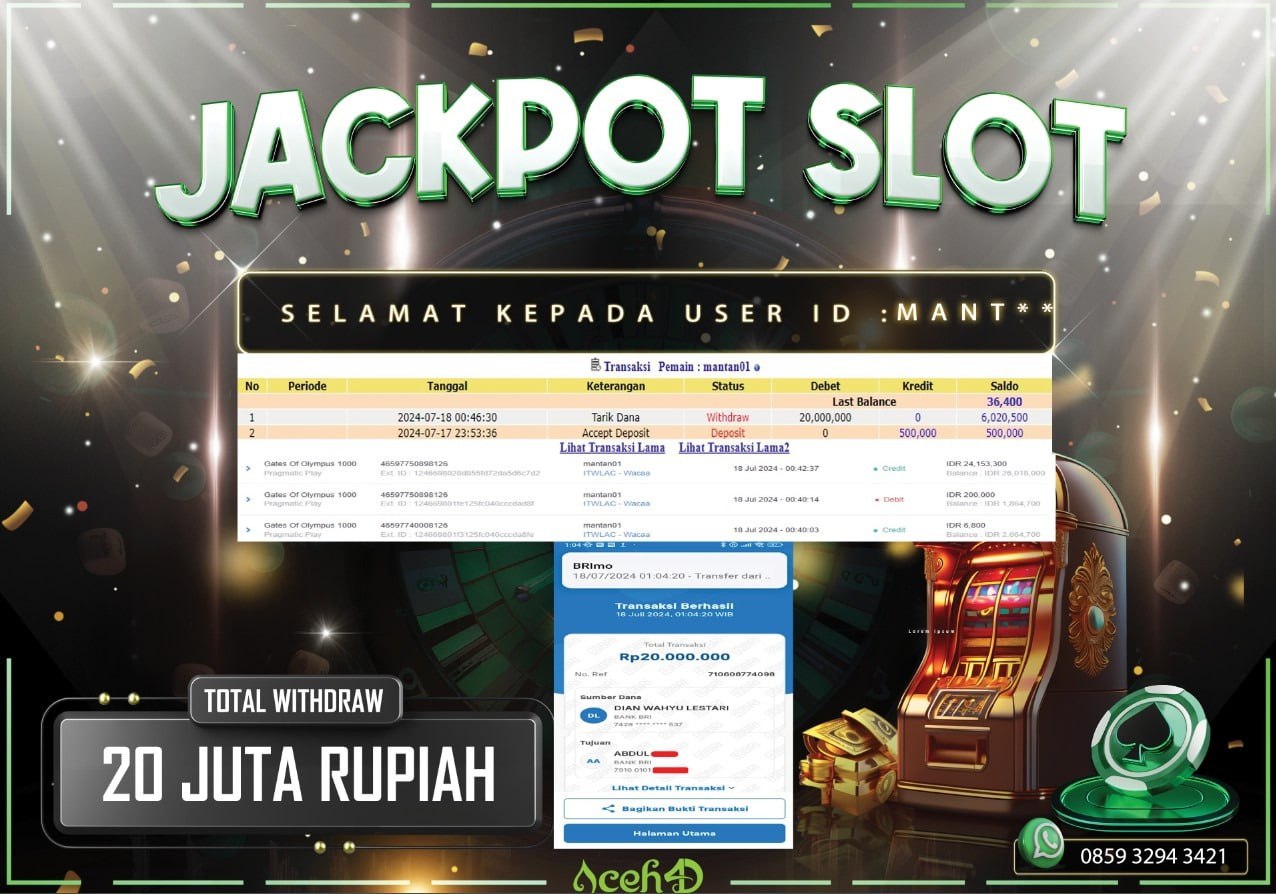 JACKPOT SLOT DARI MEMBER SETIA ACEH4D HARI INI 18/07/2024 💸💸