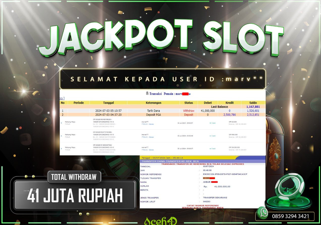 JACKPOT SLOT DARI MEMBER SETIA ACEH4D HARI INI 03/07/2024 💸💸