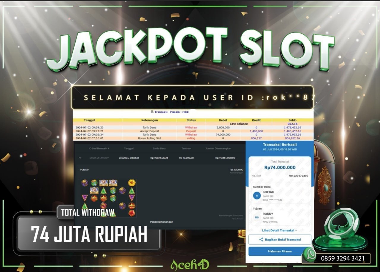 JACKPOT SLOT DARI MEMBER SETIA ACEH4D HARI INI 02/07/2024 💸💸