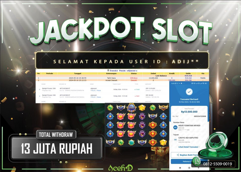 JACKPOT SLOT DARI MEMBER SETIA ACEH4D HARI INI 16/05/2024 💸💸