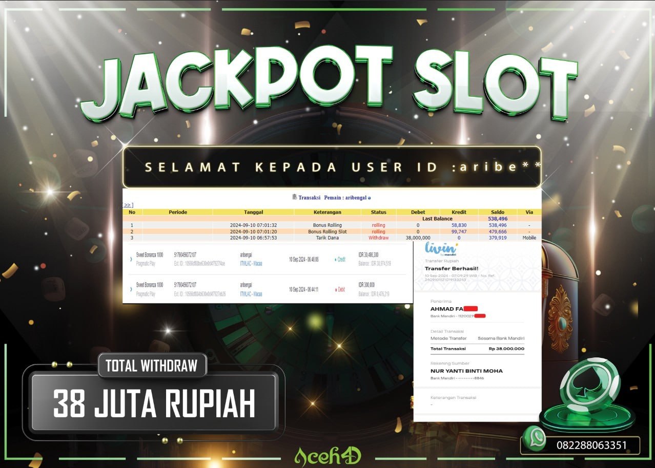 JACKPOT SLOT DARI MEMBER SETIA ACEH4D TGL 10/09/2024  💸💸