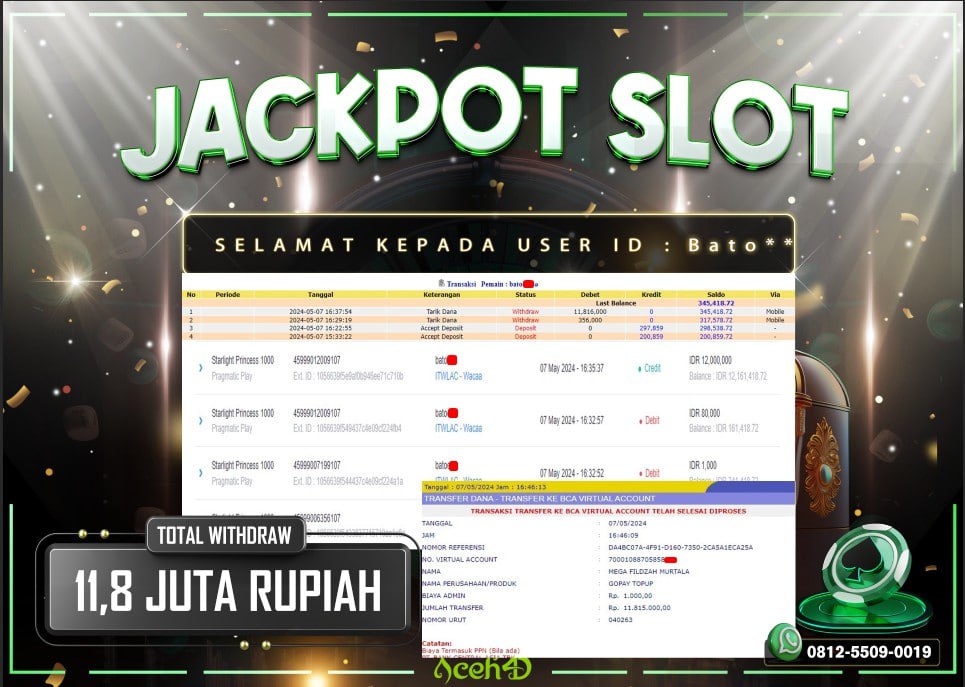 JACKPOT SLOT DARI MEMBER SETIA ACEH4D HARI INI 07/05/2024 💸💸