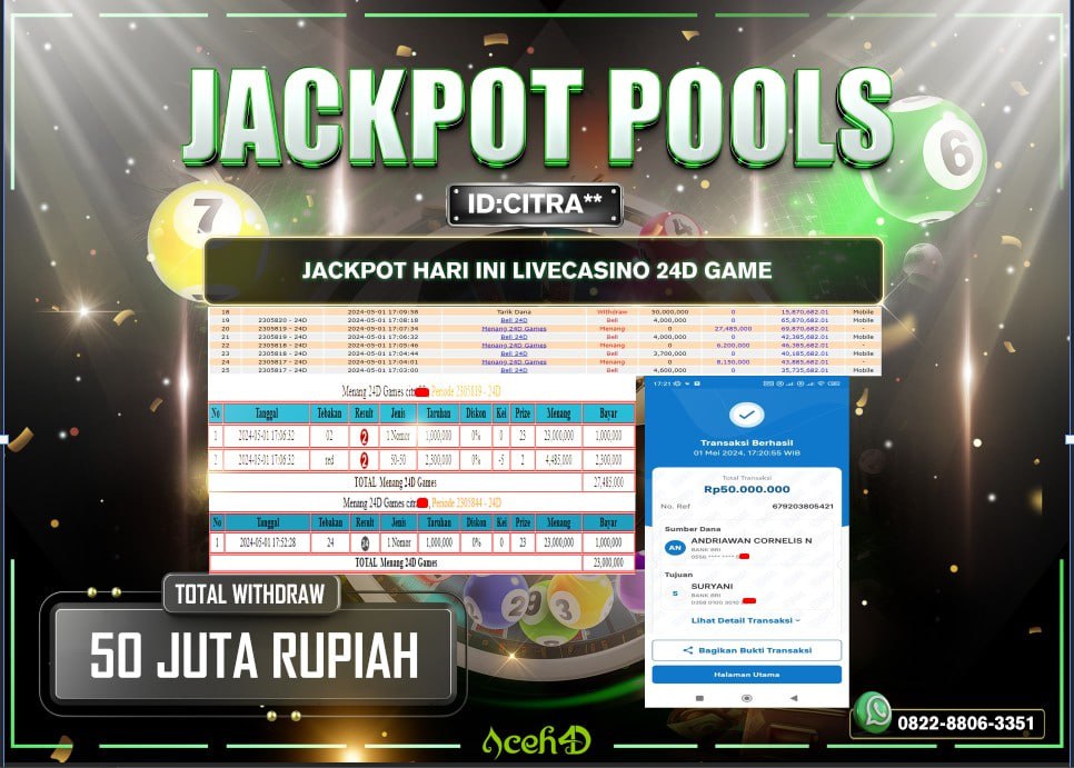 JACKPOT LIVECASINO 24D GAME DARI MEMBER SETIA ACEH4D HARI INI 01/05/2024 💸💸