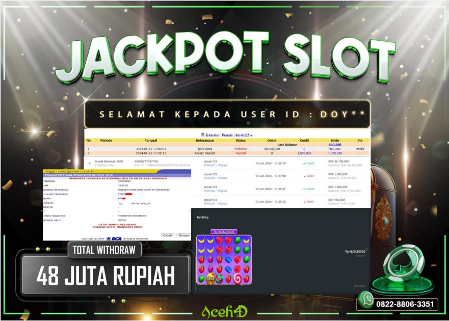 JACKPOT SLOT DARI MEMBER SETIA ACEH4D HARI INI 12/06/2024 💸💸