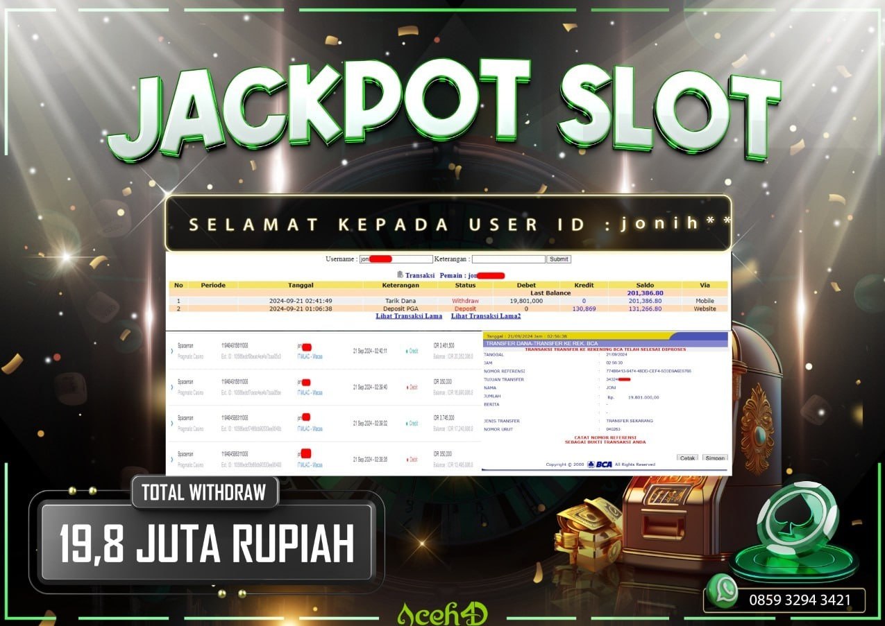 JACKPOT SLOT DARI MEMBER SETIA ACEH4D TGL 21/09/2024  💸💸