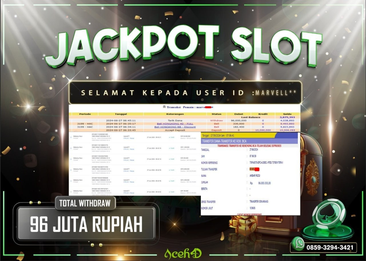 JACKPOT SLOT DARI MEMBER SETIA ACEH4D HARI INI 27/06/2024 💸💸