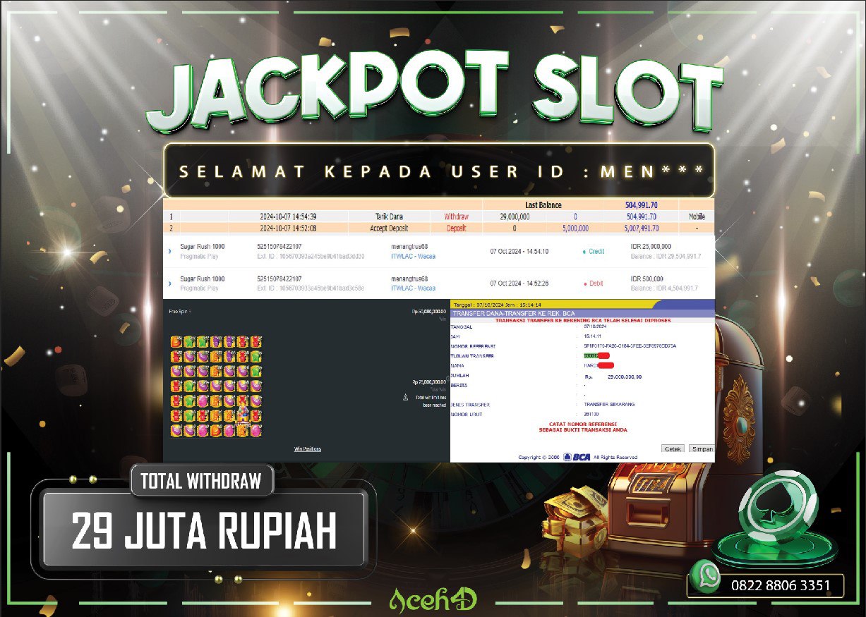 JACKPOT SLOT DARI MEMBER SETIA ACEH4D TGL 07/10/2024  💸💸