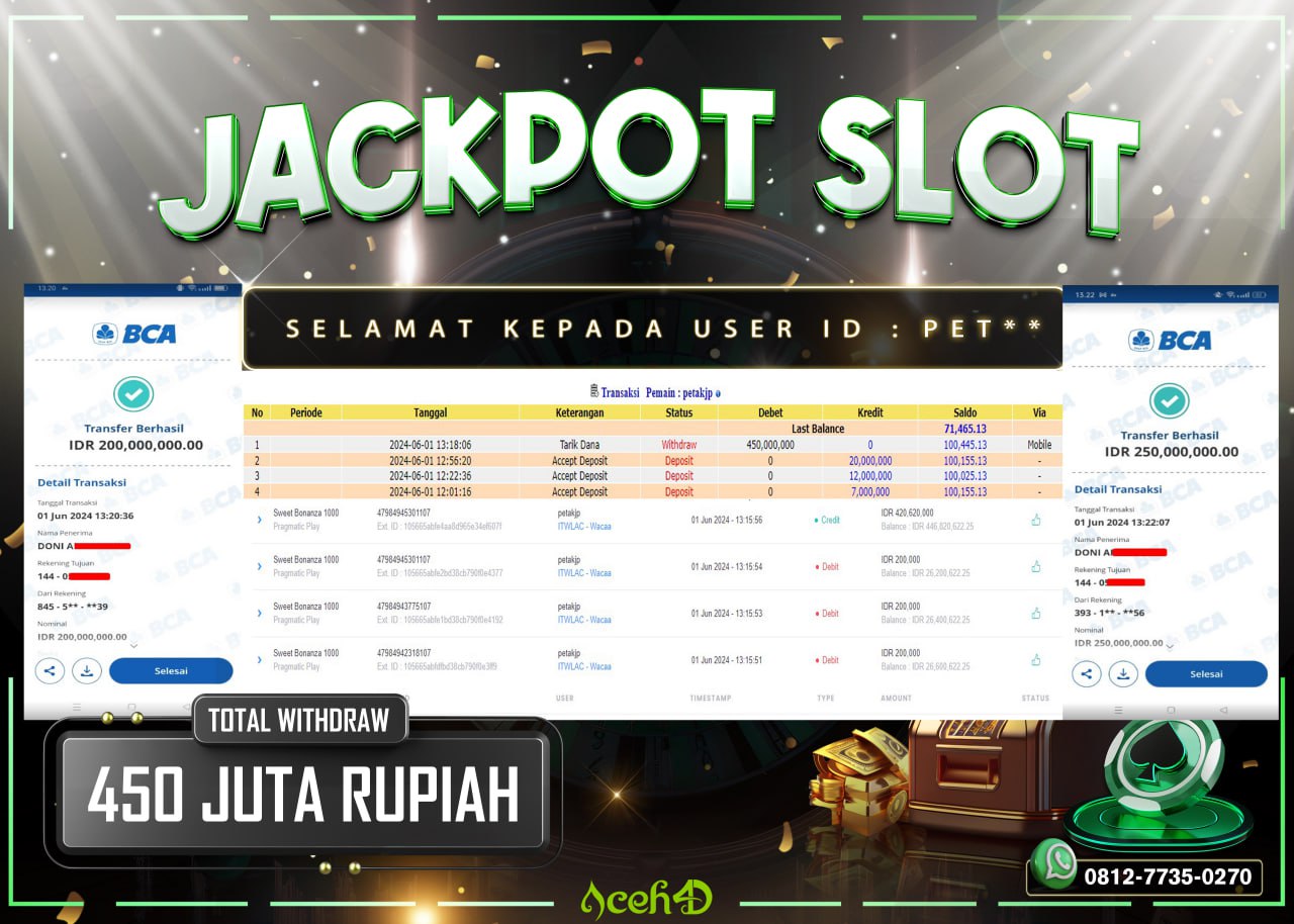 JACKPOT SLOT DARI MEMBER SETIA ACEH4D HARI INI 01/06/2024 💸💸