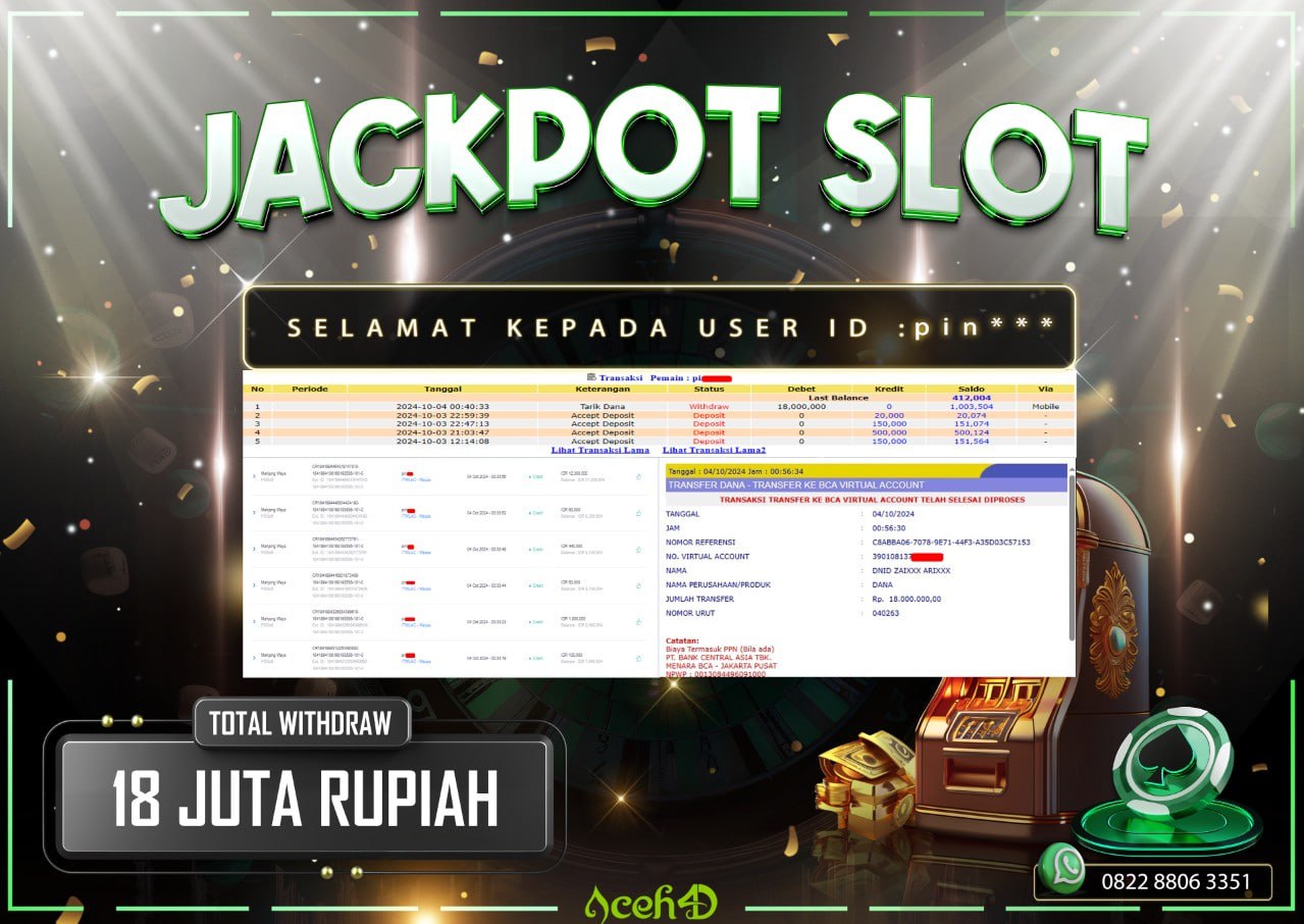 JACKPOT SLOT DARI MEMBER SETIA ACEH4D TGL 04/10/2024  💸💸