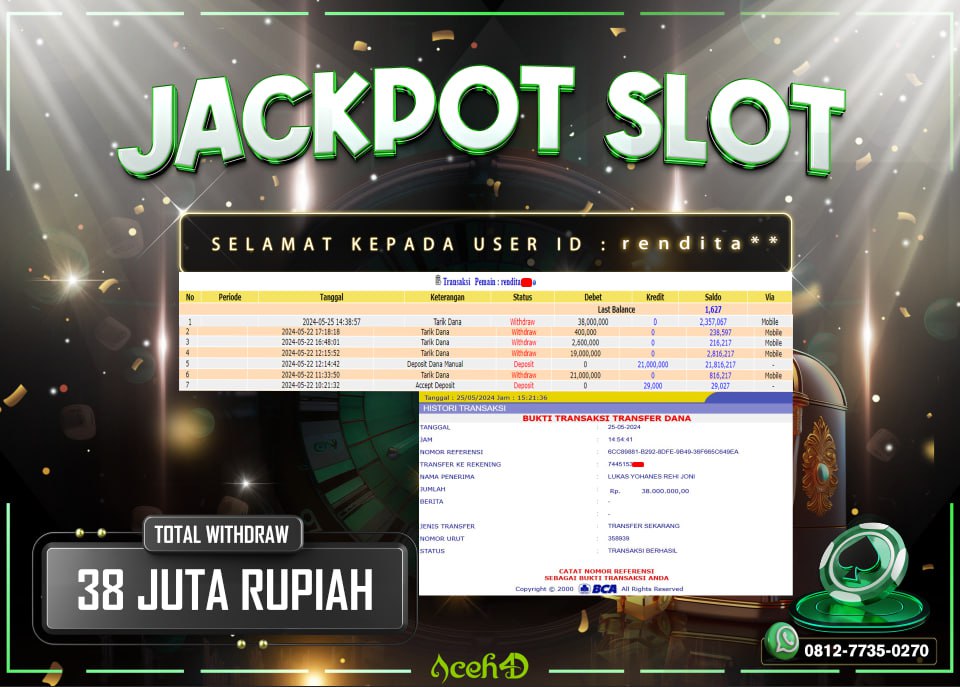 JACKPOT SLOT DARI MEMBER SETIA ACEH4D HARI INI 25/05/2024 💸💸