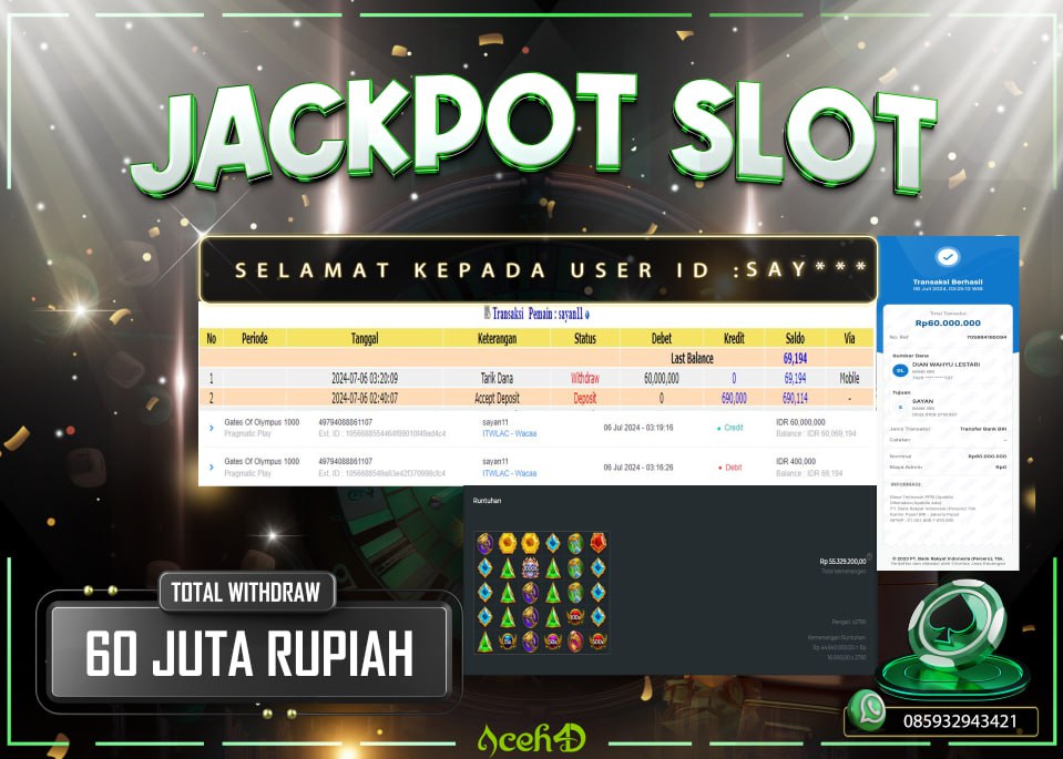 JACKPOT SLOT DARI MEMBER SETIA ACEH4D HARI INI 06/07/2024 💸💸