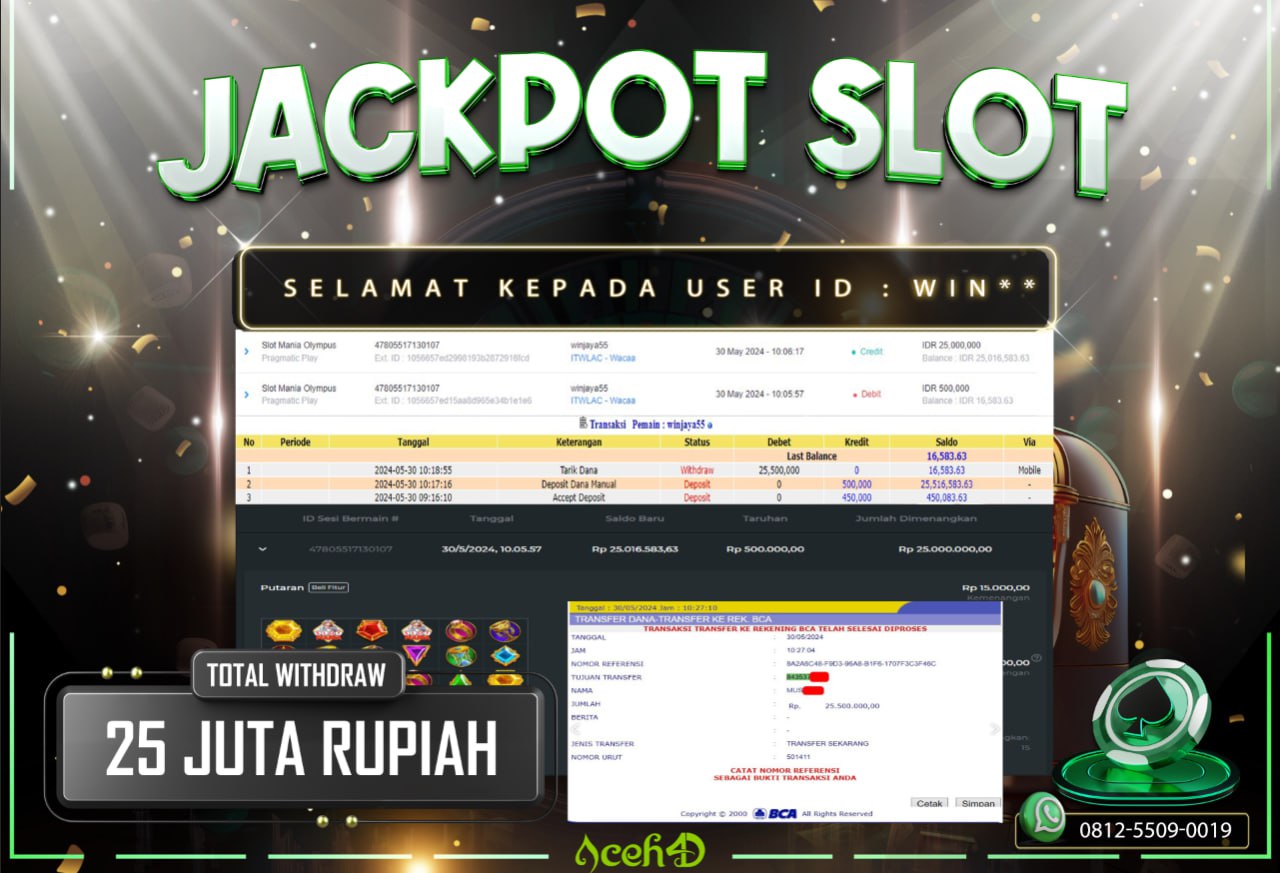 JACKPOT SLOT DARI MEMBER SETIA ACEH4D HARI INI 30/05/2024 💸💸