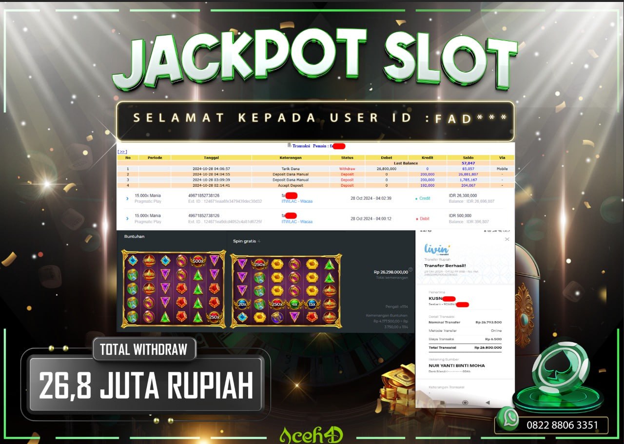 JACKPOT SLOT DARI MEMBER SETIA ACEH4D TGL 28/10/2024  💸💸