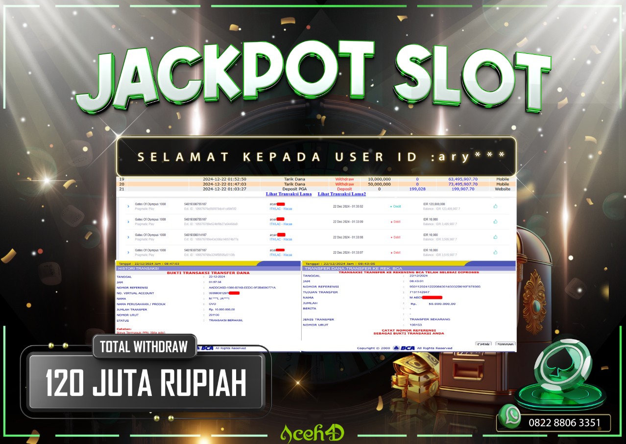 JACKPOT SLOT GATES OF OLYMPUS 1000 DARI MEMBER SETIA ACEH4D TGL 22/12/2024  💸💸